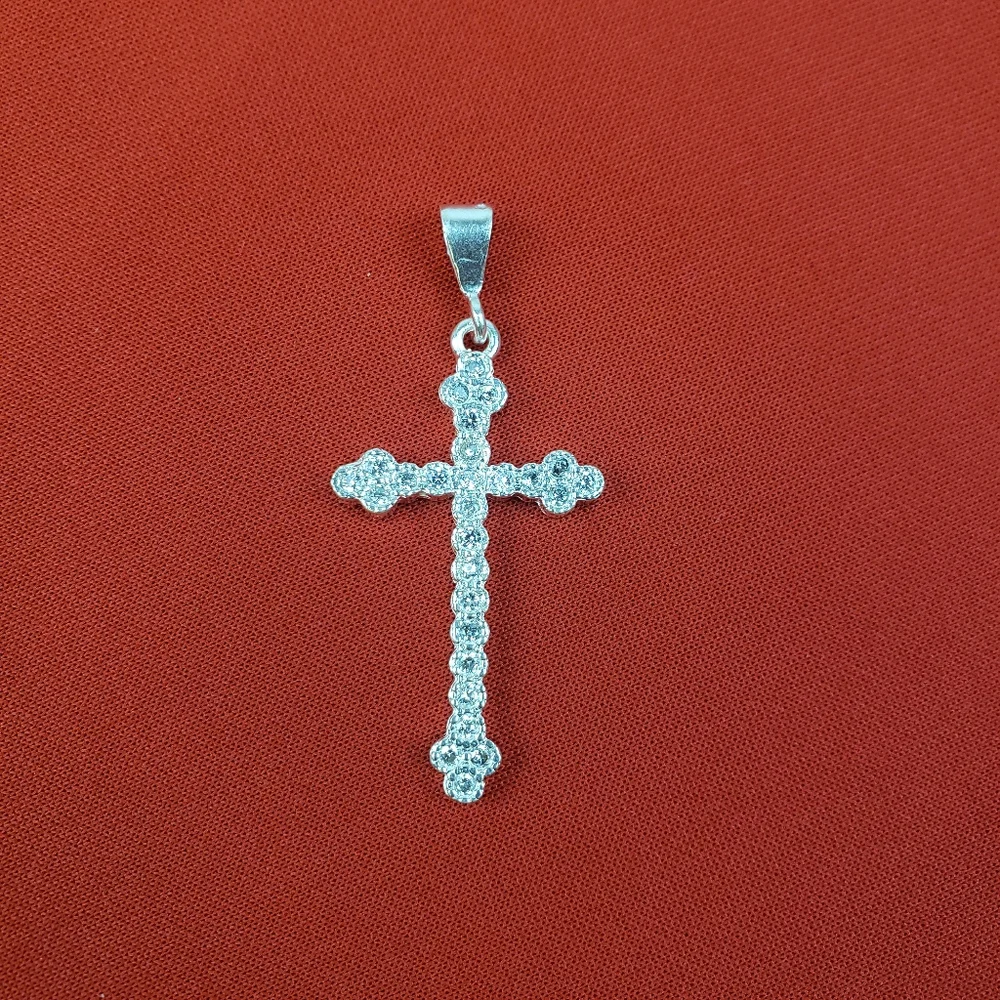 925 sterling silver cross with White zircon/cruz de plata‎ fina con sirconia